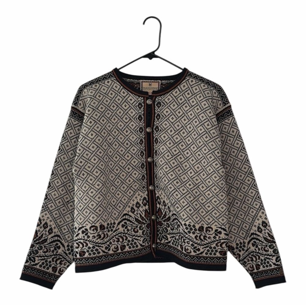 Dale of Norway Pure Wool Nordic Fair Isle Cardigan Cream Casual Unisex M
